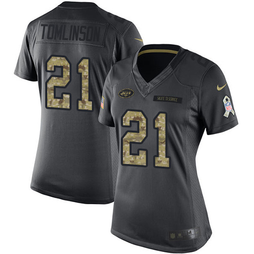 Women's Limited LaDainian Tomlinson Nike Jersey Black - #21 2016 Salute to Service NFL New York Jets